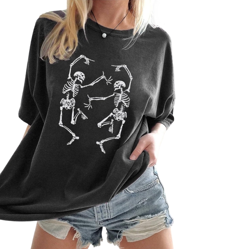 Dancing Skeleton T Shirt Charcoal Gray Tee Skeletons Dance Grey Top Halloween